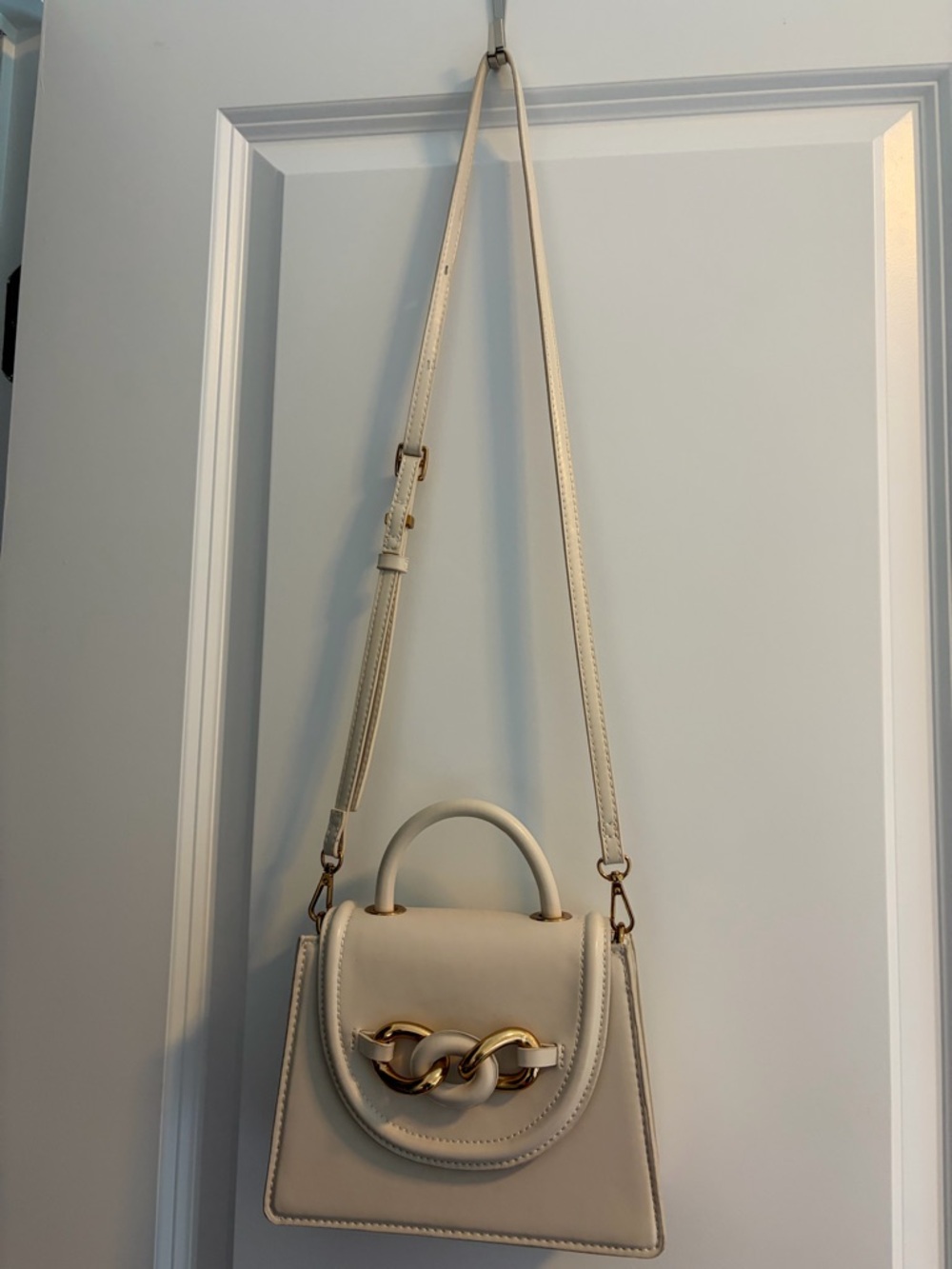 Zara Cream Top-Handle Crossbody Bag with Gold Chain Accent